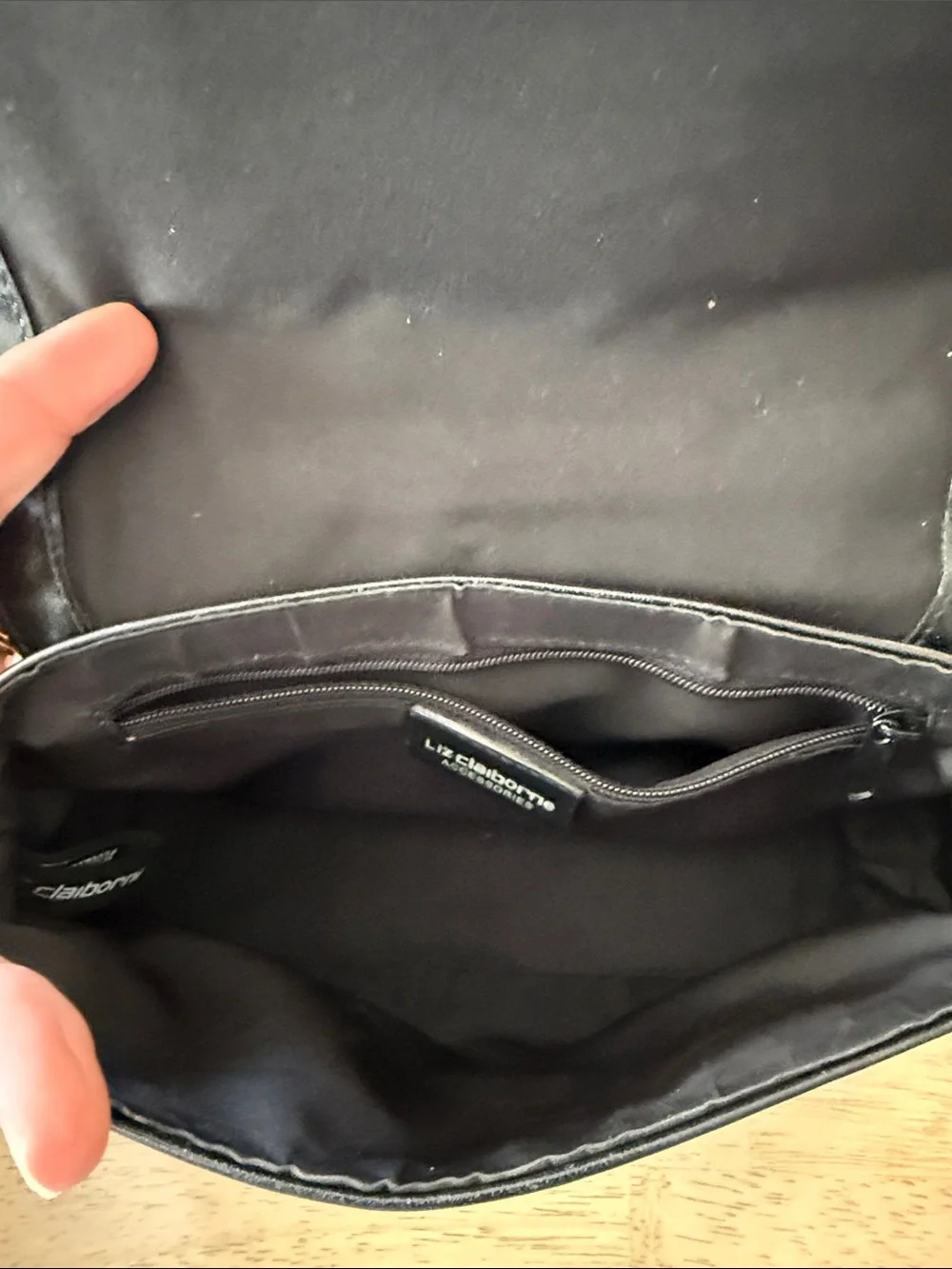 Liz Claiborne Black Leather Wristlet Clutch